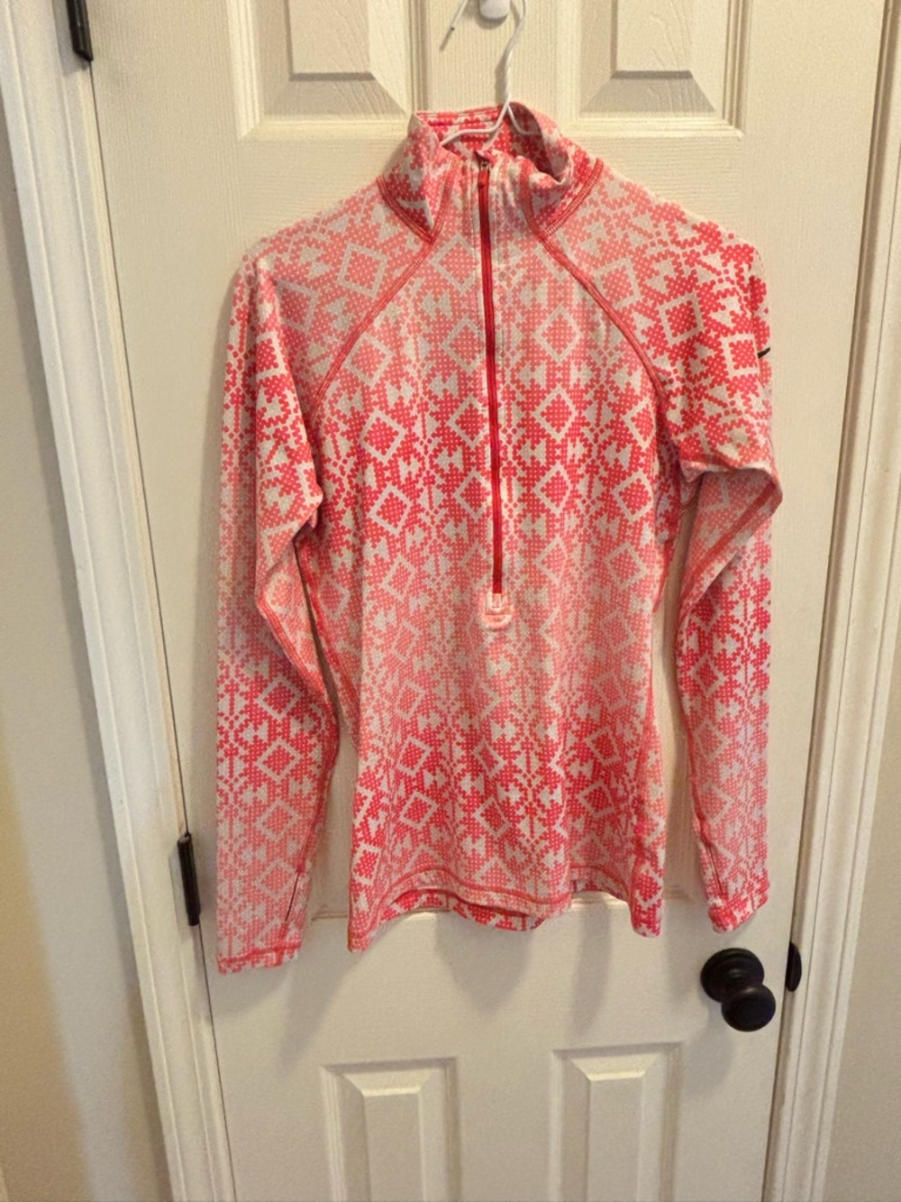 Nike Pro Coral Pink and White Geometric Zip Mock Neck